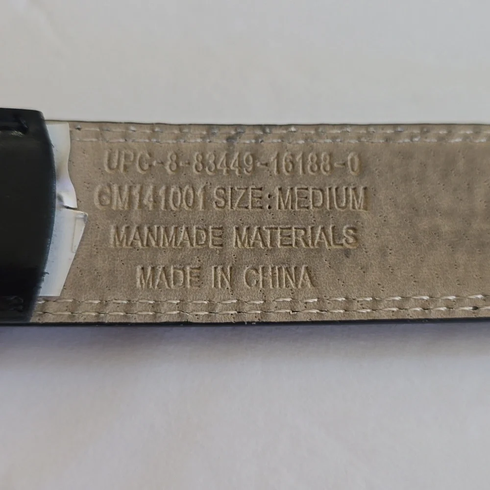 Mens Black leather Belt with Silver Buckle Sz.Medium